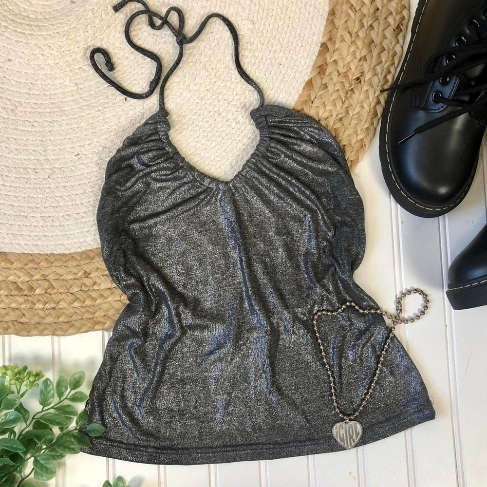 Y2K Club Kid Metallic Halter Top
